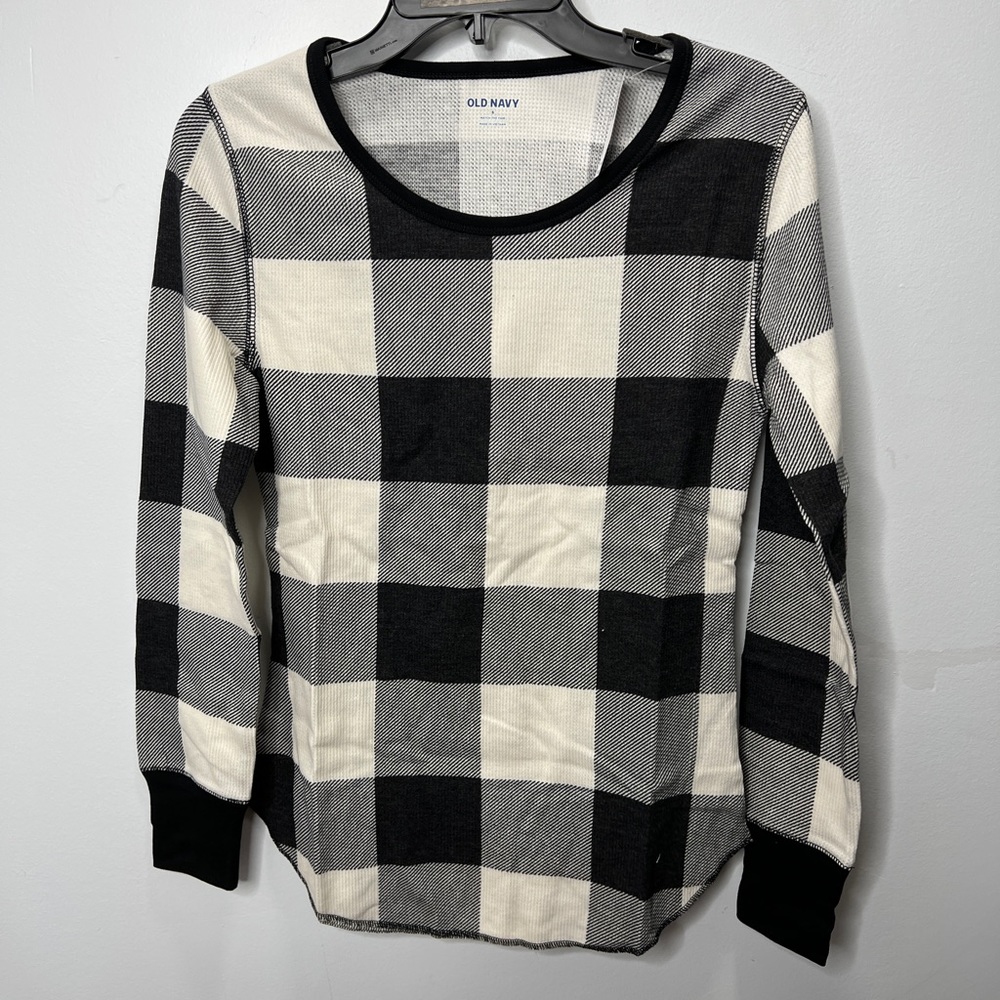 Old navy white black plaid waffle weave thermal long sleeve top nwt - Picture 2 of 3
